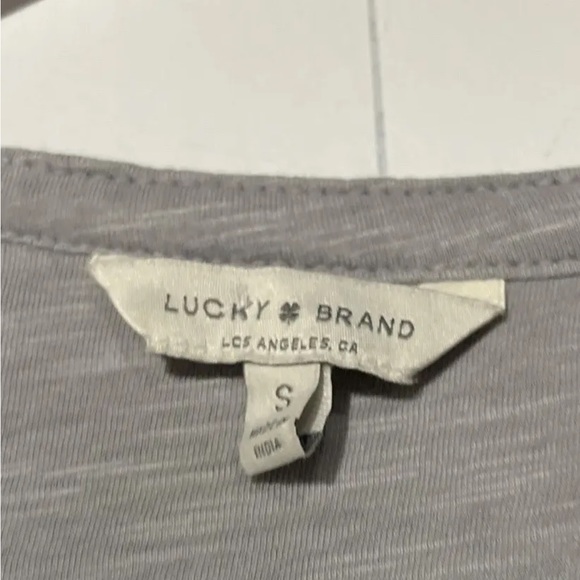 Lucky Brand Half‎ Button Top Womens Small Gray Embroidered Long Sleeve Cotton - Picture 4 of 8
